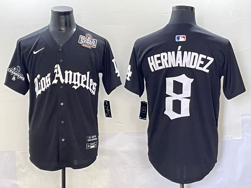 Men 2025 Los Angeles Dodgers 8 Hernandez Black Five generations Joint Name Nike MLB Jersey style 8